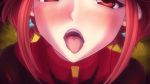 1girl animated animated_gif blush close-up earrings face homura_(xenoblade_2) implied_fellatio jewelry licking_lips mouth naughty_face open_mouth red_eyes red_hair short_hair shoulder_armor sidelocks solo_focus tongue tongue_out tsujizen xenoblade_(series) xenoblade_2 