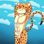  balls clothing damian5320 erection feline humanoid_penis jaguar male mammal nervous pandi panther penis pose simple_background sky solo striping undressing 