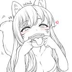  ahri animal_ears blush breasts cleavage collarbone fox_ears fox_tail large_breasts league_of_legends lolboja long_hair open_mouth sketch tail tongue 