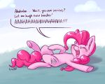  ! ... 2018 ? blush cloud cute cutie_mark dialogue dsp2003 earth_pony english_text equine eyelashes eyes_closed female feral friendship_is_magic grass hair happy hi_res hooves horse inner_ear_fluff laugh lying mammal my_little_pony nude on_back open_mouth open_smile outside pink_hair pinkie_pie_(mlp) pony shadow signature silly sky smile solo speech_bubble talking_to_viewer tears tears_of_joy teeth text tongue underhoof 
