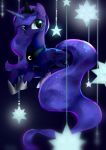  2018 absurd_res black_background blue_feathers cosmic_hair crown cute equine eyelashes feathered_wings feathers female feral friendship_is_magic hair hi_res hooves horn long_hair looking_at_viewer mammal my_little_pony nude portrait princess_luna_(mlp) royalty simple_background smile solo star teal_eyes tingsan winged_unicorn wings 