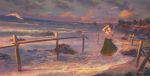  animal beach bird brown_hair clouds feel_(nasitaki) original scenic short_hair signed skirt sky water 