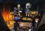  absurdres amaretto_(girls_und_panzer) anchovy anzio_military_uniform black_bow black_footwear black_hair blonde_hair bonfire boots bow braid brown_hair carpaccio carro_veloce_cv-33 character_request closed_eyes drill_hair forest girls_und_panzer green_eyes green_hair grey_jacket grey_pants grey_skirt ground_vehicle hair_bow head_tilt highres jacket knee_boots long_hair military military_uniform military_vehicle miniskirt motor_vehicle multiple_girls nature night official_art open_mouth outdoors pants pepperoni_(girls_und_panzer) shiny shiny_hair short_hair sitting skirt smile standing tank tomato twin_drills twintails uniform yoshida_nobuyoshi 