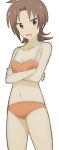  bikini crossed_arms iizuka_yuzu sakura_trick solo swimsuits tangerine_bikini waving white_background 