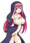  :d avila_(oshiro_project) blue_eyes breasts habit hand_on_own_chest large_breasts long_hair looking_at_viewer midoriyama_soma nun open_mouth oshiro_project oshiro_project_re red_hair simple_background smile solo thighhighs white_background 