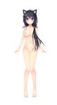  absurdres ahoge animal_ears ass_visible_through_thighs azuki_(wanko_no_yomeiri) black_hair blush breasts censored collarbone dog_ears dog_tail full_body hair_ornament hairclip highres large_breasts long_hair looking_at_viewer mosaic_censoring navel nipples nude official_art ponytail purple_eyes pussy solo tail thigh_gap transparent_background wanko_no_yomeiri_~youkoso!_inu_no_shippo_e~ watagashi_yui 