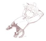  ahoge animal_ears artist_name cat_ears cat_tail chibi full_body greyscale harumiya long_sleeves lying meliodas monochrome nanatsu_no_taizai on_back shirt sleeping solo tail 