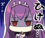  bad_id bad_pixiv_id bangs big_head blue_background cellphone chibi commentary_request detached_collar dress engiyoshi eyebrows_visible_through_hair fate/grand_order fate_(series) fur-trimmed_dress fur_trim holding holding_cellphone holding_phone long_hair looking_at_viewer parted_lips phone purple_collar purple_dress purple_hair red_eyes scathach_(fate)_(all) scathach_skadi_(fate/grand_order) solo tiara translation_request turn_pale 