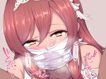  blush brown_hair commentary_request cum cum_in_mouth ebon face_mask facial fellatio fellatio_under_mask heart heart-shaped_pupils highres idolmaster idolmaster_shiny_colors long_hair looking_at_viewer mask oosaki_amana oral penis simple_background solo_focus surgical_mask sweat symbol-shaped_pupils tears veins veiny_penis yellow_eyes 