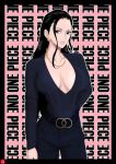  1girl belt black_hair blue_eyes breasts curvy earring jewelry large_breasts long_hair necklace nico_robin one_piece solo 