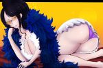  1girl ass black_hair blue_eyes breasts cleavage dress hips huge_ass large_breasts laying legs nico_robin one_piece ponytail solo sunglasses thick_thighs thighs tied_hair wide_hips 