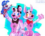  2018 animatronic anthro bear bow_tie canine digital_media_(artwork) five_nights_at_freddy&#039;s fox funtime_foxy_(fnafsl) funtime_freddy_(fnafsl) lagomorph machine mammal puppet puppet_bonnie_(fnafsl) rabbit robot sister_location toy-bonnie video_games 
