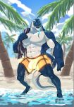  abs anthro beach biceps bioluminescence blue_eyes blue_skin bulge claws clothing glowing glowing_clothes komodo_dragon lizard long_tail male monitor_lizard muscular muscular_male open_mouth palm_tree partially_submerged pecs penis_outline reptile scalie seaside sheer_clothing smile solo standing swimming_trunks swimsuit taoren teeth thick_thighs tongue tongue_out towel translucent transparent_clothing tree tropical vincent_(fishbook5) white_skin 