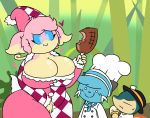  anonymous_artist anthro audino big_breasts breasts cleavage clothed clothing curly_hair cyndaquil dewott female hair ham male miitopia nintendo pok&eacute;mon pok&eacute;mon_(species) simple_background slightly_chubby video_games 