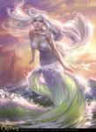  artist_name breasts cleavage cloud copyright_name green_eyes legend_of_the_cryptids long_hair official_art sky solo sparkle tatiana_kirgetova water white_hair 