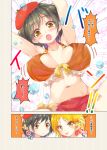  :o :p arms_up beret bikini black_hair blonde_hair blush bouncing_breasts breasts brown_eyes bubble cafe-chan_to_break_time comic emphasis_lines eyebrows_visible_through_hair hat large_breasts looking_at_viewer midriff mikan_(cafe-chan_to_break_time) multiple_girls navel porurin red_hat ringo_(cafe-chan_to_break_time) short_hair swimsuit tongue tongue_out translation_request wavy_mouth 