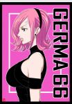  1girl blue_eyes breasts earring hair_over_one_eye hairband large_breasts looking_to_the_side one_piece pink_hair short_hair solo vinsmoke_reiju 