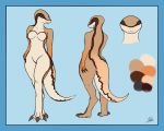  anthro atendedordeboludos blue_background breasts claws featureless_breasts featureless_crotch female lizard looking_at_viewer model_sheet multiple_angles nude pose rear_view reptile scalie signature simple_background solo standing toe_claws 