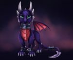  2018 claws cynder digital_media_(artwork) dragon female feral green_eyes hi_res horn looking_at_viewer membranous_wings momomistress smile solo spyro_the_dragon toe_claws video_games wings 