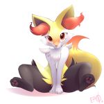  2018 absurd_res b-epon big_tail black_fur black_skin braixen canine covering covering_lap covering_self dipstick_tail ear_tuft female fluffy fluffy_tail front_view fur hi_res hindpaw looking_at_viewer mammal multicolored_fur multicolored_tail nintendo pawpads paws pink_nose pink_pawpads pok&eacute;mon pok&eacute;mon_(species) pseudo_clothing simple_background sitting solo spread_legs spreading tuft video_games white_background white_fur yellow_fur 