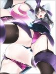  ama_mitsuki anal arms_up ass bangs black_eyes black_hair black_legwear black_skirt blush bra bra_pull breasts cameltoe commentary_request eyebrows_visible_through_hair fishnet_legwear fishnets from_below garter_straps glasses highres long_hair long_sleeves looking_at_viewer looking_down miniskirt monster multiple_views nipples open_mouth original panties partially_visible_vulva purple_bra purple_panties rape restrained shirt simple_background skirt slime spread_legs striped striped_shirt sweat tentacle_sex tentacles thighhighs underwear vertical-striped_shirt vertical_stripes white_background 