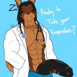  anthro big_penis black_penis clothed clothing dialogue doctor_outfit english_text holding_penis huge_penis humanoid_penis lagomorph looking_at_viewer male mammal muscular muscular_male penis rabbit smile solo stethoscope text vein veiny_penis zeromccall 