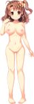  ass_visible_through_thighs braid breasts brown_eyes brown_hair collarbone eyebrows_visible_through_hair forearms_at_chest french_braid full_body hair_ornament highres kouguchi_moto looking_at_viewer no_pussy non-web_source official_art one_side_up pigeon-toed pubic_hair shiny shiny_skin smile standing takehara_akino tincle_twinkle_festival transparent_background 