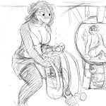  anthro big_breasts bikini bikini_top black_and_white breasts cleavage clothed clothing comic duo female fish hair hladilnik looking_down male mammal marine monochrome procyonid raccoon respirator scuba_gear shark sitting standing swimsuit tank terrarium underwater vehicle water 