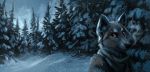  2014 anthro black_nose canine forest kenket looking_at_viewer mammal outside snow solo tree 