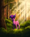  2018 alternate_species cervine cute cutie_mark detailed_background eyelashes female feral floppy_ears forest friendship_is_magic grass hair hi_res lolliponybrony looking_at_viewer mammal multicolored_hair my_little_pony outside plant portrait purple_eyes short_tail shrub signature solo standing sunlight tree twilight_sparkle_(mlp) 