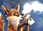  4_fingers anthro beverage black_nose canine claws coffee fox kenket mammal sky solo whiskers 