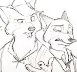  2018 anthro black_nose canine clothed clothing disney fox fur group hat hi_res male mammal nick_wilde robin_hood robin_hood_(disney) simple_background sketch uochandayo zootopia 