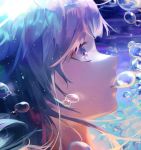  absurdres blue_eyes blue_hair bubble floating_hair from_side haiyi highres leiq looking_up parted_lips solo underwater vocaloid 