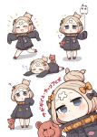  :&gt; :d ? abigail_williams_(fate/grand_order) absurdres balloon bangs black_bow black_jacket blue_eyes blush bow chibi closed_eyes closed_mouth commentary_request ebi_gohan facing_viewer fate/grand_order fate_(series) hair_bow head_tilt heroic_spirit_traveling_outfit highres holding holding_balloon holding_stuffed_animal jacket light_brown_hair long_hair long_sleeves lying medjed multiple_views object_hug on_stomach open_mouth orange_bow parted_bangs parted_lips polka_dot polka_dot_bow red_footwear running sleeping sleeves_past_fingers sleeves_past_wrists smile standing stuffed_animal stuffed_toy teddy_bear zzz 