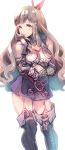  belt breastplate brown_eyes brown_hair closed_mouth commentary_request dress fire_emblem fire_emblem:_kakusei flower garter_straps gauntlets hair_ornament long_hair negiwo shoulder_armor sidelocks simple_background smile solo standing sumia thighhighs twitter_username white_background wing_hair_ornament zettai_ryouiki 
