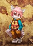  2017 4_toes abstract_background anthro barefoot biped black_nose canine clothed clothing cub fennec fox fully_clothed fur fur_markings grey_fur hair hands_in_pockets hoodie inner_ear_fluff male mammal markings multicolored_fur null_(nefariousnull) pants pink_eyes pink_hair shirt simple_background sleeveless smile solo standing toes two_tone_fur white_fur yojoo young 
