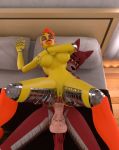  3d_(artwork) anal anal_penetration animatronic anthro avian balls bed bird breasts canine chica_(fnaf) chicken dickgirl dickgirl/female digital_media_(artwork) duo female five_nights_at_freddy&#039;s fox foxy_(fnaf) hair intersex intersex/female lying machine mammal nipples nude on_bed open_mouth penetration penis pussy robot sex sowat-blend video_games 