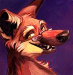  2015 ambiguous_gender anthro black_nose canine eyewear fangs glasses kenket mammal maned_wolf open_mouth purple_background simple_background solo traditional_media_(artwork) 