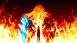 black_background fate/grand_order fate_(series) fire giant glowing glowing_eye horns ice long_hair monster ophelia_phamrsolone osamosamosam red_eyes standing surtr_(fate/grand_order) 