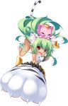  animal animal_ears animal_on_head cat_ears earrings elephant fang floating_hair full_body gloves green_hair highres holding holding_weapon jewelry koihime_musou kuwada_yuuki long_hair looking_at_viewer moukaku non-web_source official_art on_head open_mouth paw_gloves paw_stick paws red_eyes solo tail transparent_background weapon 