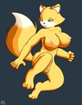  anthro anthrofied big_breasts breasts brutal:_paws_of_fury brutal_paws_of_fury canine female fox foxy_roxy fur green_eyes mammal nipples nude orange_fur plain_background smile solo unknown_artist 