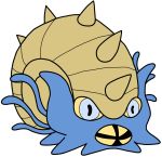  2017 ambiguous_gender blue_body blue_eyes bugdex cephalopod digital_drawing_(artwork) digital_media_(artwork) feral front_view full-length_portrait marine nintendo omastar open_mouth pok&eacute;mon pok&eacute;mon_(species) portrait raised_arm ricky_hoffman sharp_teeth shell simple_background solo spikes teeth toony video_games white_background yellow_sclera 