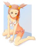  barefoot bikini breasts brown_eyes brown_hair cleavage collarbone frilled_bikini frills full_body groin hair_ornament long_hair looking_at_viewer mikan_(pokemon) parted_lips pavelnedved11 pokemon pokemon_(game) pokemon_gsc sitting small_breasts solo swimsuit two_side_up wariza white_bikini 