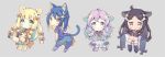  ahoge animal_ears ass bangs bear_ears black_footwear black_legwear black_shirt blonde_hair bloomers blue_eyes blue_footwear blue_hair blue_legwear blue_sailor_collar blue_serafuku blue_shirt blue_skirt blunt_bangs blush boots brown_eyes brown_hair cat_ears cat_girl cat_tail chibi closed_mouth commentary_request crop_top eyebrows_visible_through_hair green_eyes grey_background hair_between_eyes hair_ornament hairclip kneeling long_hair long_sleeves meito_(maze) midriff multiple_girls navel original pantyhose parted_lips pleated_skirt purple_hair purple_legwear purple_sailor_collar purple_shirt purple_skirt ribbed_legwear sailor_collar school_uniform serafuku shirt short_shorts short_sleeves shorts simple_background skirt smile standing tail tail_raised thick_eyebrows underwear very_long_hair white_sailor_collar white_shorts wide_sleeves yellow_bloomers 