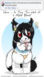  2018 ? anthro black_fur black_hair cat clothed clothing dialogue english_text feline female fully_clothed fur hair headphones ipod kemono mammal o-kemono panties pussycat red_eyes solo text underwear white_fur 