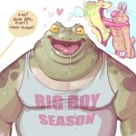  &lt;3 2018 amphibian anthro anthro_on_anthro buckteeth clothed clothing domination dramamine drooling duo ear_piercing english_text hypnosis imagination imminent_vore lagomorph long_tongue male male_domination male_pred male_prey mammal mind_control muscular muscular_male navel nipples piercing saliva simple_background slightly_chubby speech_bubble submissive_male teeth text toad tongue topless underwear vore white_background 