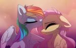  blue_feathers equine feathered_wings feathers female fluttershy_(mlp) friendship_is_magic hair magnaluna mammal multicolored_hair my_little_pony pegasus pink_hair rainbow_dash_(mlp) rainbow_hair simple_background wings yellow_feathers 