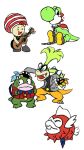  ambiguous_gender anthro chain cheep_cheep claws feral guitar humanoid iggy_koopa koopaling leash lizannamae mario_bros musical_instrument nintendo simple_background spikes toad_(mario) video_games white_background yoshi 