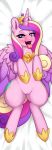  2018 absurd_res blush cutie_mark digital_media_(artwork) equine feathered_wings feathers female feral friendship_is_magic grispinne hair hi_res horn long_hair looking_at_viewer lying mammal multicolored_hair my_little_pony on_back open_mouth princess_cadance_(mlp) pussy solo tongue tongue_out winged_unicorn wings 