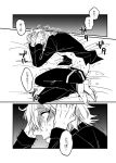  after_rape barefoot bruise comic crying curled_up greyscale hypnosis_mic injury izanami_hifumi komakura male_focus monochrome on_bed open_clothes open_shirt scared translated trembling 